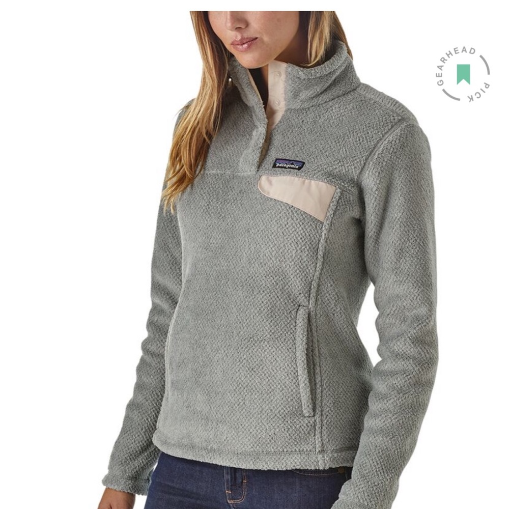 Patagonia Light Gray Pullover Fleece with Beige Chest Pocket